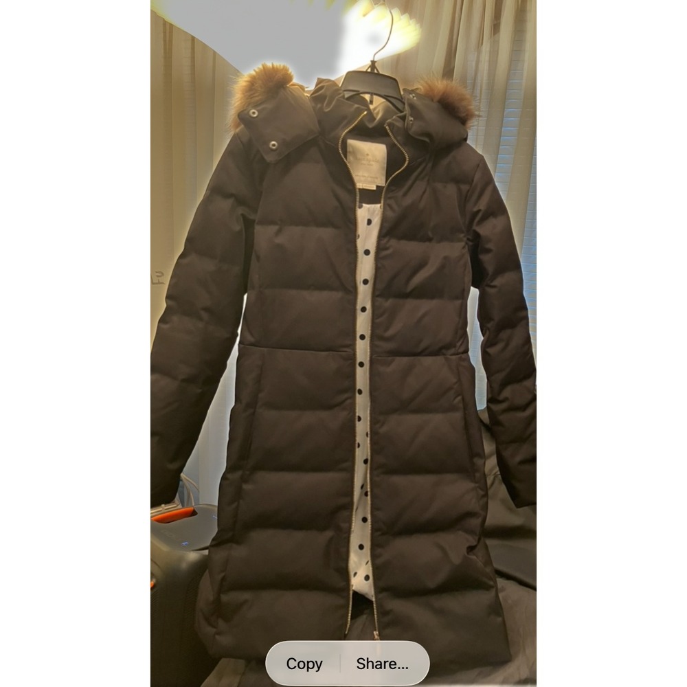 Kate Spade New York Puffer Coat Faux Fur Hood‎ Black Size 2